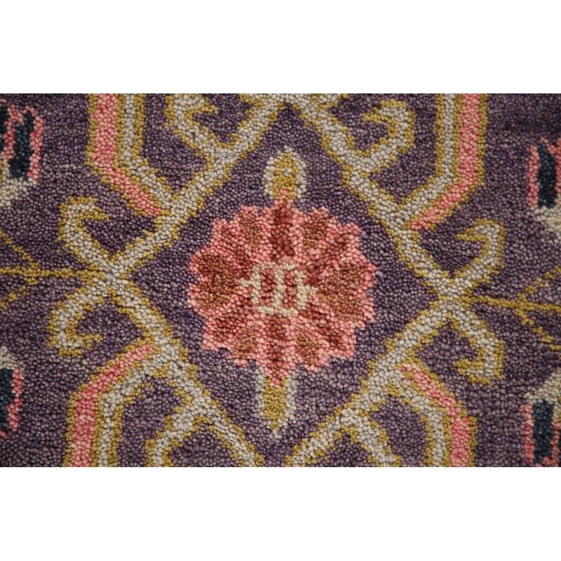 All-Over Purple Kazak Indian Runner Rug Handmade Wool Carpet - 2'6"x 15'10"