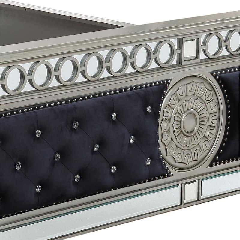 Solaro Dark Navy Blue Tufted Queen Bed