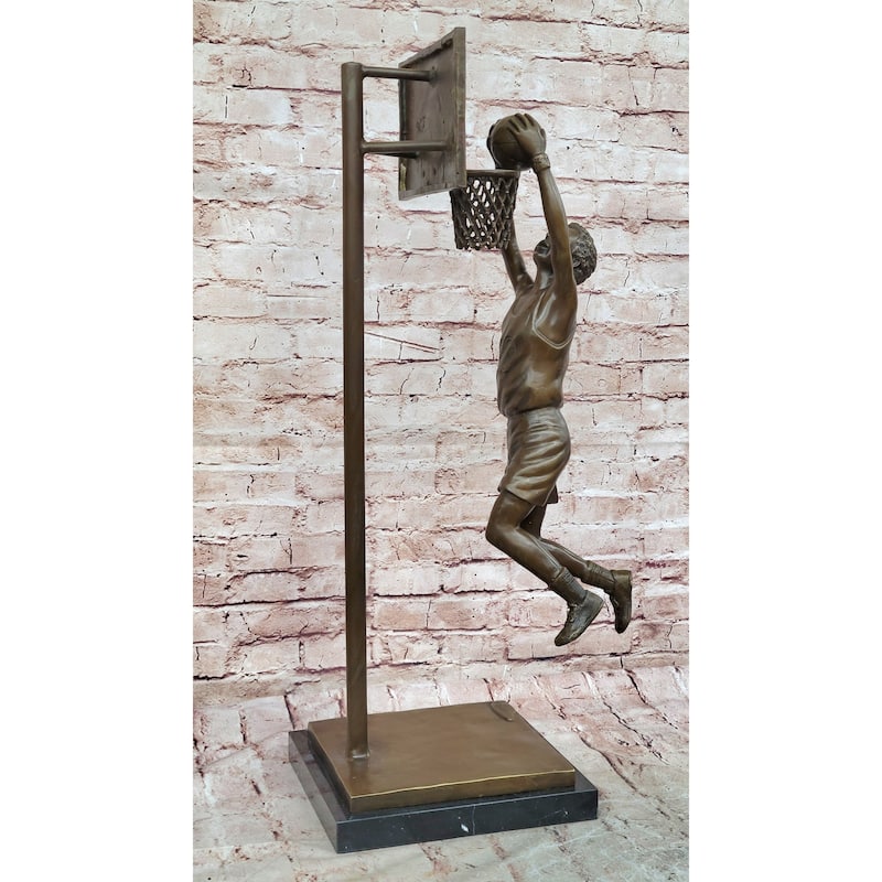 Basketball Player Slam Dunk Bronze Metal Sculpture Statue Figure On Marble Base