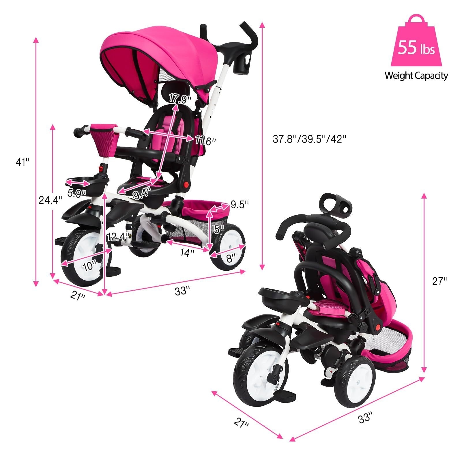 Baby Tricycle 7 in 1 Folding Toddler Bike w Removable Adjustable Push Handle On Sale Bed Bath Beyond 39189110