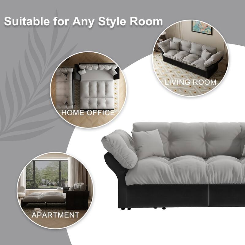 74.8" Queen Pull Out Sofa Bed, 3-in-1 Convertible Sleeper Tufted Sofa with 2 Soft Pillows,Multi-Functional Velvet Loveseat Bed