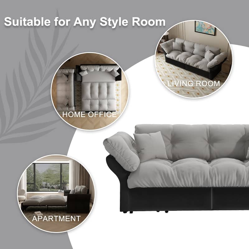 Queen Pull Out Sofa Bed, 3-in-1 Convertible Sleeper Tufted Sofa with 2 Soft Pillows, Velvet Loveseat Bed