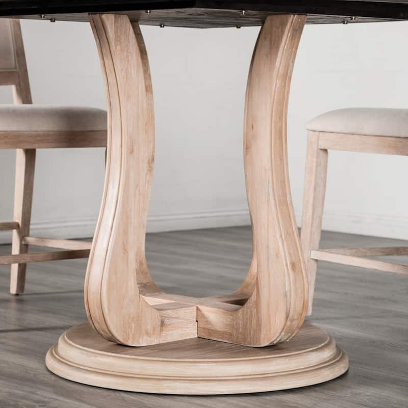 Round Wooden Table with Trestle Tulip Base in Distressed Natural - Distressed Natural