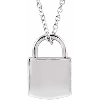 Curata 14k White Gold 12.02x8mm Engravable Polished Lock 16-18" Necklace