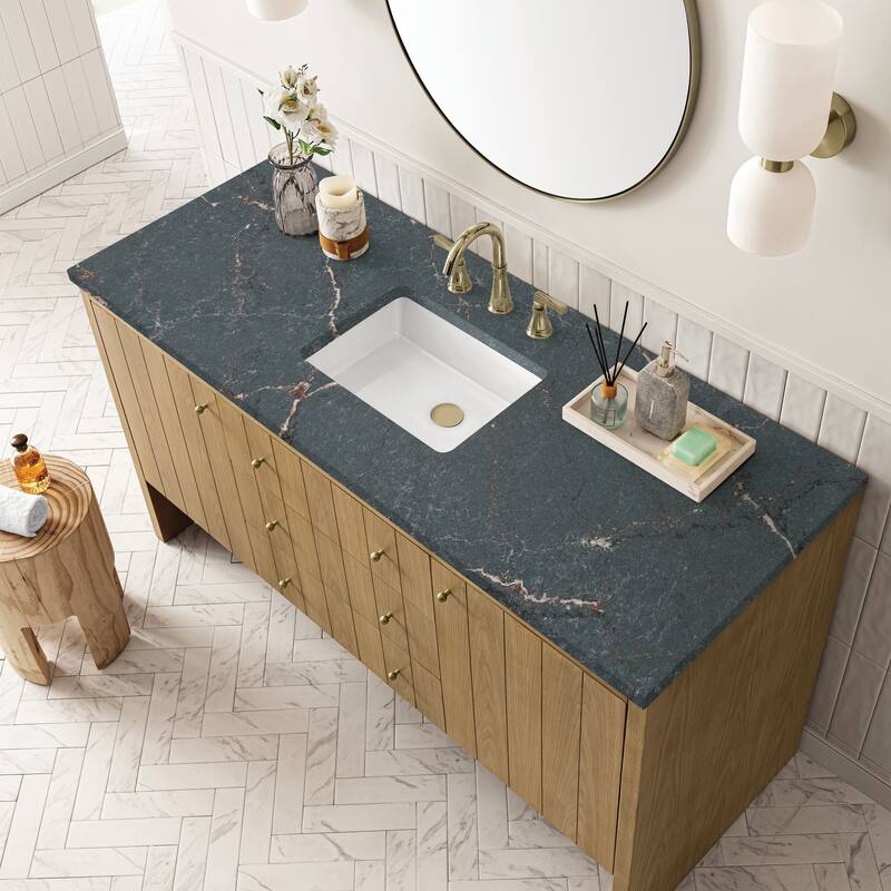 Hudson 60" Single Vanity, Light Natural Oak, FreePower Wireless Charger
