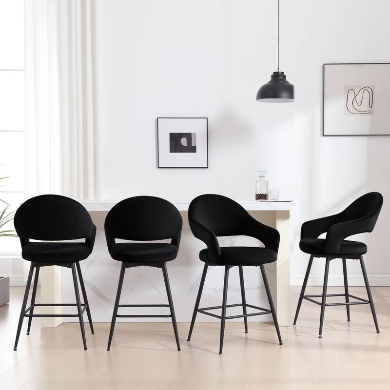 26" Velvet/ Faux Leather Counter Height Swivel Bar Stools Set of 2/4 - 39.2"H x 20.4"W X 22"D