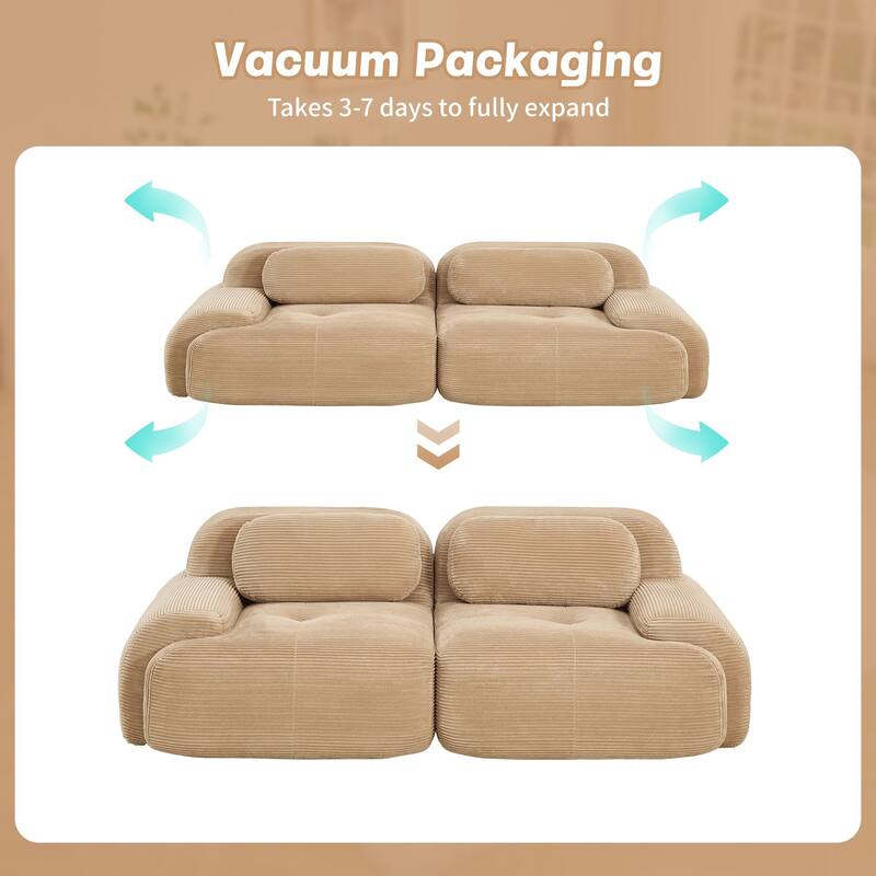 Rossetta Simplified Anti-Slip Style Premium Corduroy Fabric Modular Loveseat Sofa with Curved Armrests