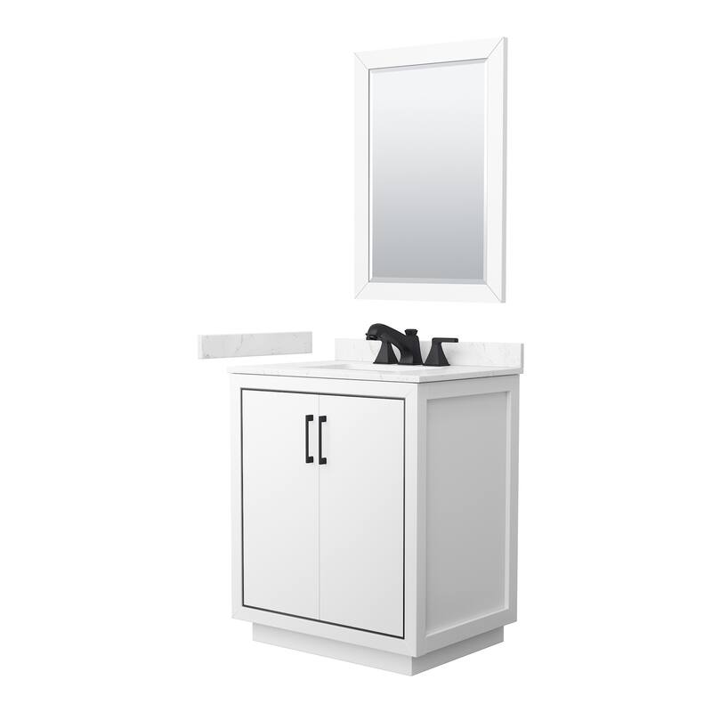 Wyndham Collection WCF1111-30S-VCA-US3M24 Icon 30" Free Standing - White / Carrara Cultured Marble Top / Matte Black