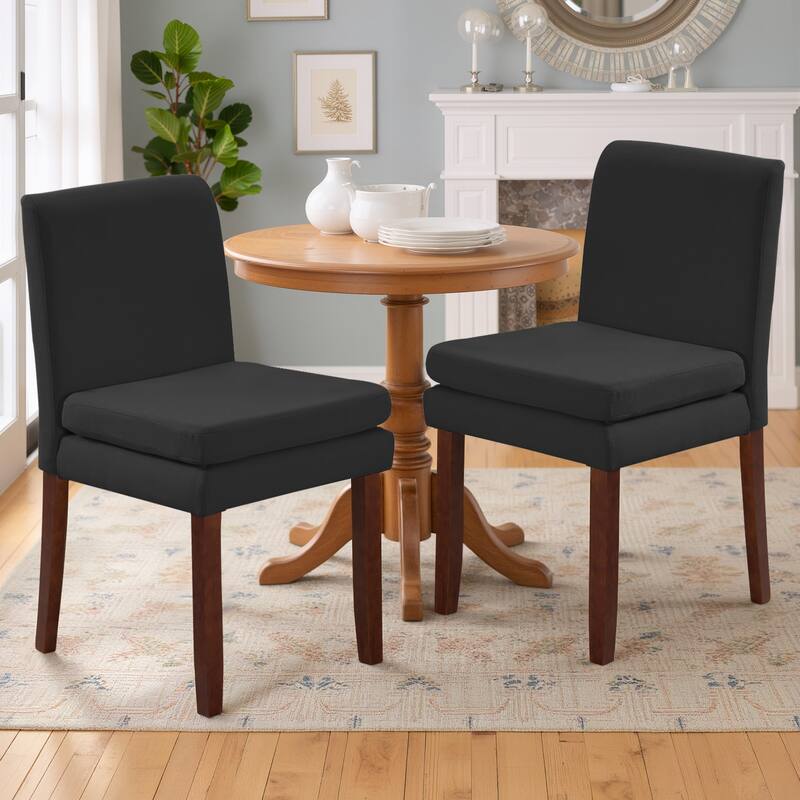 Upholstered Dining Chairs, Modern Dining Room Chairs Set of 2 with Thick Padded Cushion Seat, Linen Fabric Kitchen Dining Chairs - Black