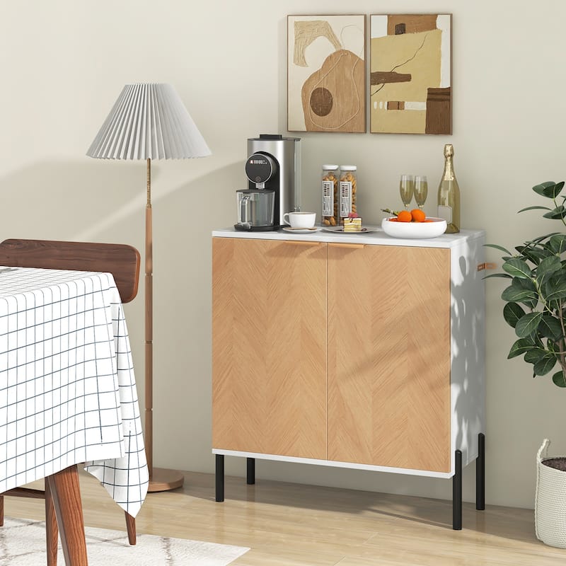 Gymax 2PCS 2-Door Buffet Cabinet Sideboard Cabinet w/ Shelf Metal