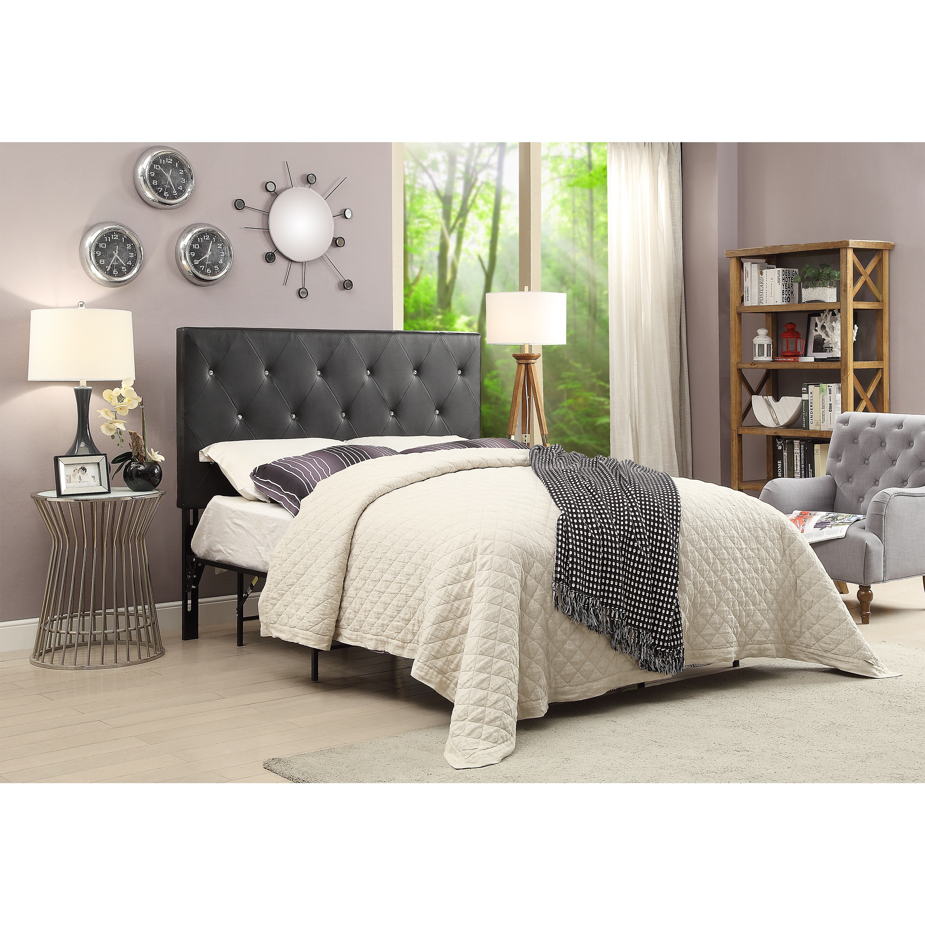 Silver orchid heston glam grey velvet tufted panel bed sale