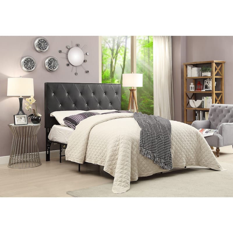 Silver Orchid Heston Contemporary Crystal Diamond Tufted Black Headboard
