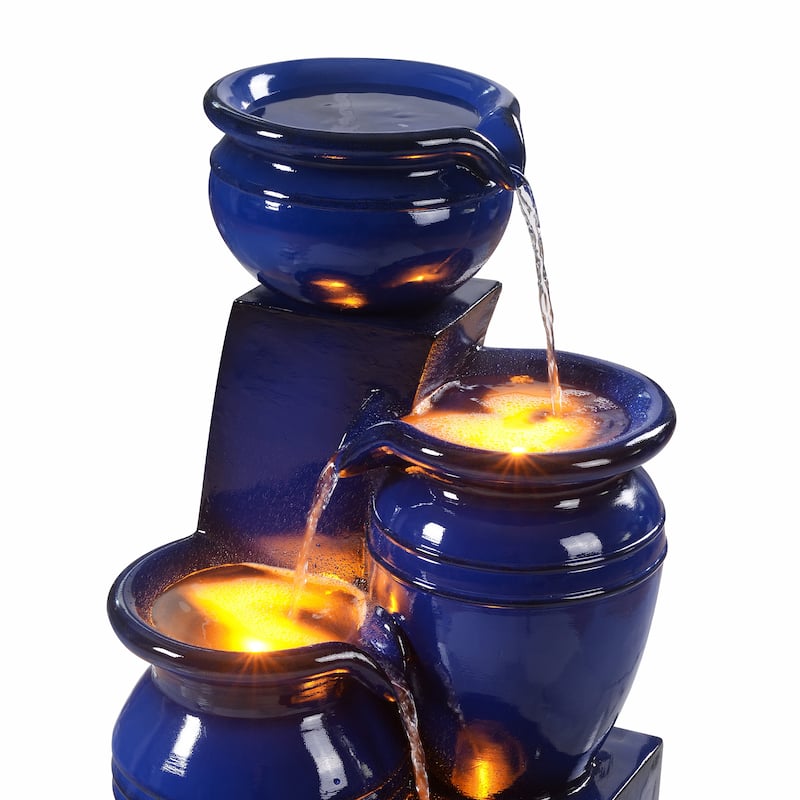 Teamson Home 28.74" 4-Tier Outdoor Fountain with LED Lights, Solar Powered, Weather-Resistant Faux Stone for Garden & Patio
