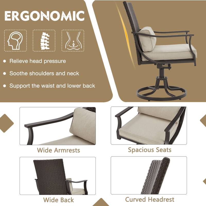 EROMMY Outdoor Dining Set, Swivel Rocking Chairs, Rectangular Table w Umbrella Hole, Patio Furniture Set for Backyard
