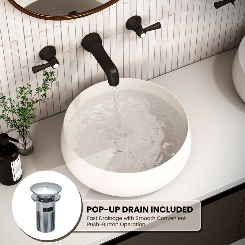 Solid Surface Vessel Bathroom Sink with Pop-Up Drain and Drain Hose, Modern Above Counter Wash Basin with Center Drain