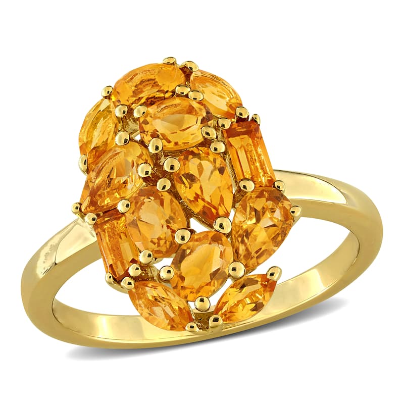 Miadora Multi-Shape Gemstone Cluster Ring Sterling Silver - 8 - Orange