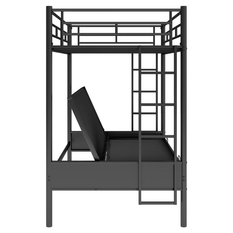 Roomfitters Twin Over Full Metal Bunk Bed with Futon Sofa Feature, Black
