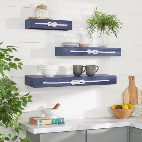 Blue Wood Contemporary Wall Shelf (Set of 3) - 32 x 10 x 3
