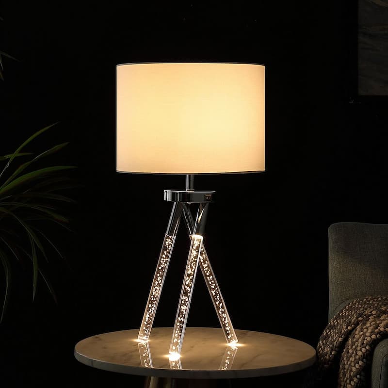 Mid-Century Acrylic Tapered Leg LED Silver Metal Table Lamp
