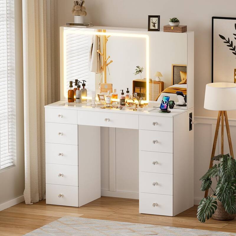 PAKASEPT Vanity Set with Lighted Mirror, Large Vanity Desk with Charging Station