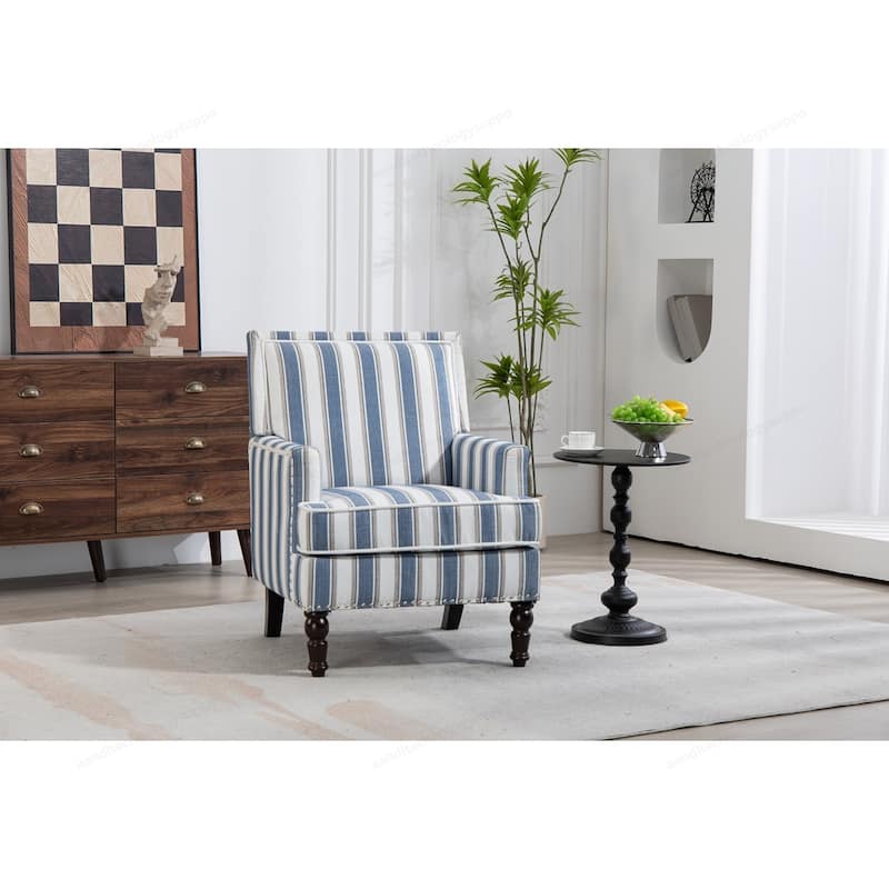 Linen Armchair with Blue and White Striped