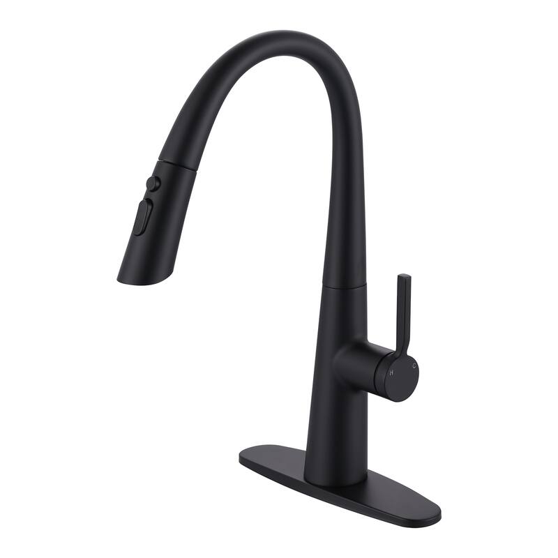 WOWOW 17.7 in. Single Handle Pull Down Sprayer Kitchen Faucet - Matte Black