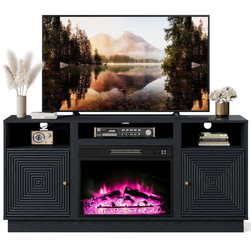 59'' Fireplace TV Stand for TVs Up to 65'' with Storage and Adjustable Shelves