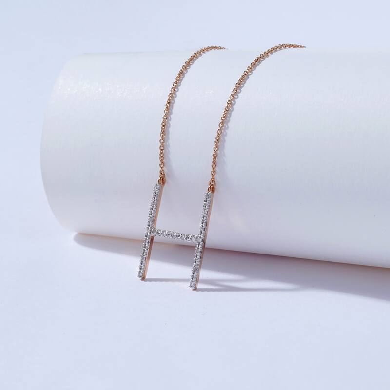 1/20ct TDW Diamond Classic Initial Pendant Necklace in Silver for Women - H - Rose