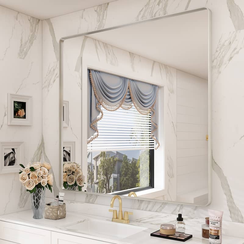 Modern Metal Frame Wall Mounted Bathroom Vanity Mirror - 36x36 - Silver