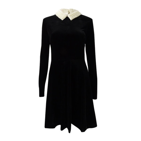 Betsey Johnson Velvet Imitation-Pearl-Collar Dress - Black