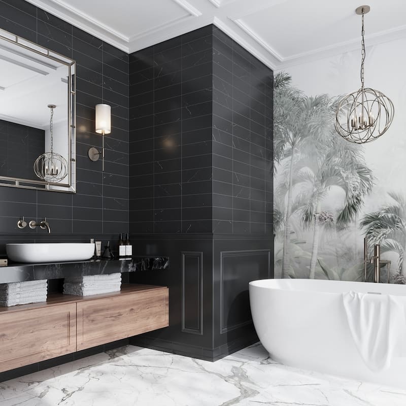 Apollo tile 4 x 12 Grandis Polished Eastern Black Marble Tile (3.33 sq ft/case) - 10 Pack
