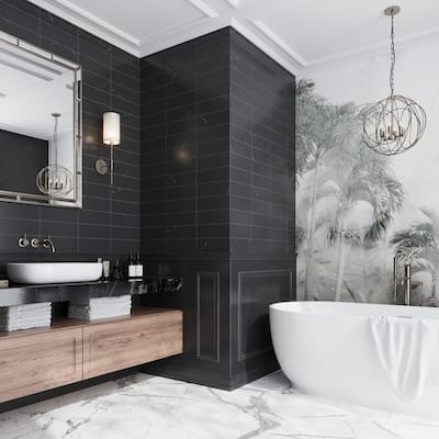Apollo tile 4 x 12 Grandis Polished Eastern Black Marble Tile (3.33 sq ft/case) - 10 Pack