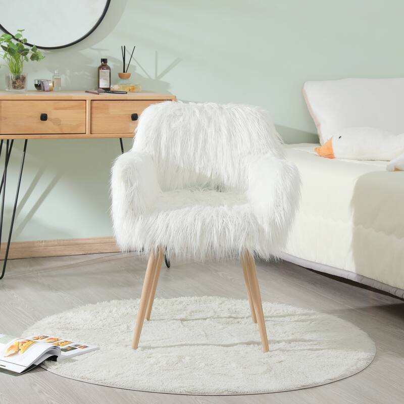 Faux Fur Upholstered Make-up Chair Side Dining Chair with Metal Leg