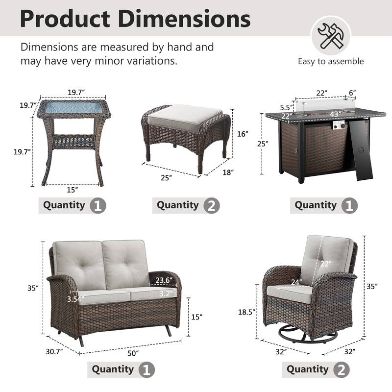 Gymojoy Outdoor Fire Pit Conversation Set, Loveseat Glider Sofa & Chairs - Patio Furniture Set