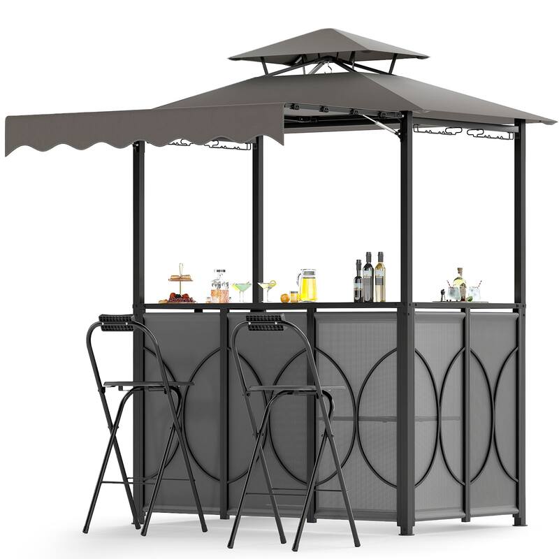 Gymax 3-Piece Outdoor BBQ Canopy w/ Bar Table & 2 Foldable Bar Chairs