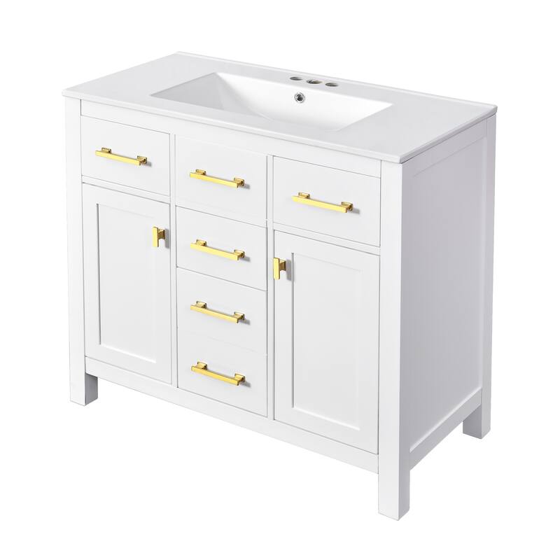 36" Freestanding Bathroom Vanity with White Integrated Ceramic Sink - 36'' x 18.3'' x 34.02''