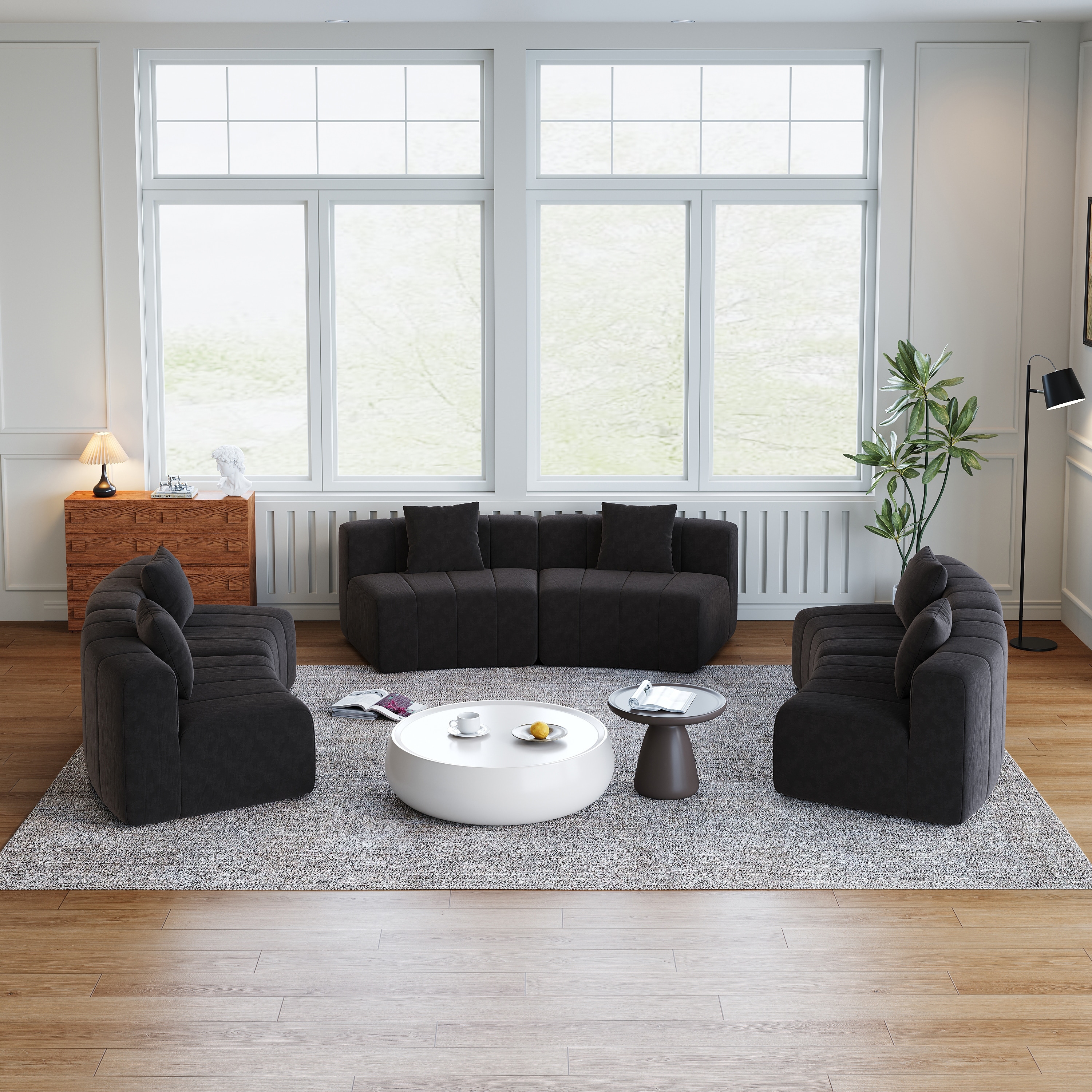 Modular Sofa Sectional Set Chenille Curved Couch with Pillows, Convertible DIY Couch Set Futon Stripe Sleeper Sofa, 8 / 6 Seat