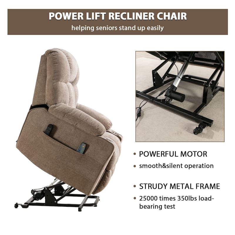 Power Lift Recliner Chair With Electric Massage And Heat For Elderly With 2 Cup Holders