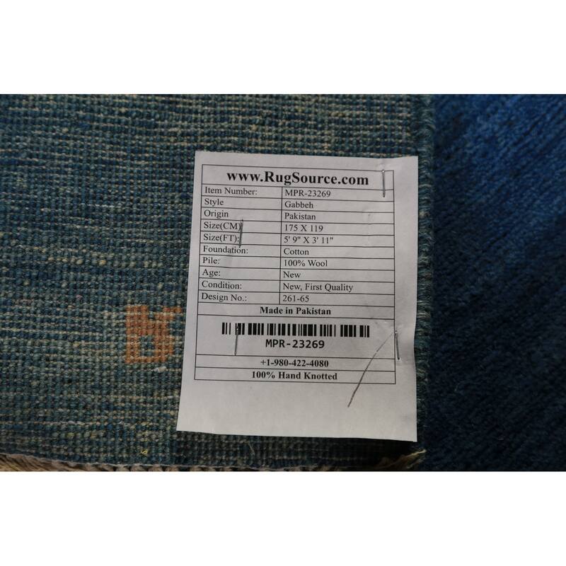Blue Modern Gabbeh Oriental Rug Hand-Knotted Wool Carpet - 3'11" x 5'9"