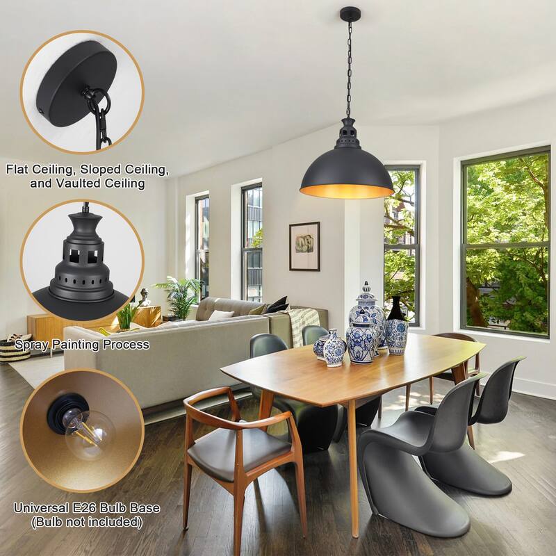 Stylish and minimalist single-light gray metal pendant lamp with an arched metal lampshade