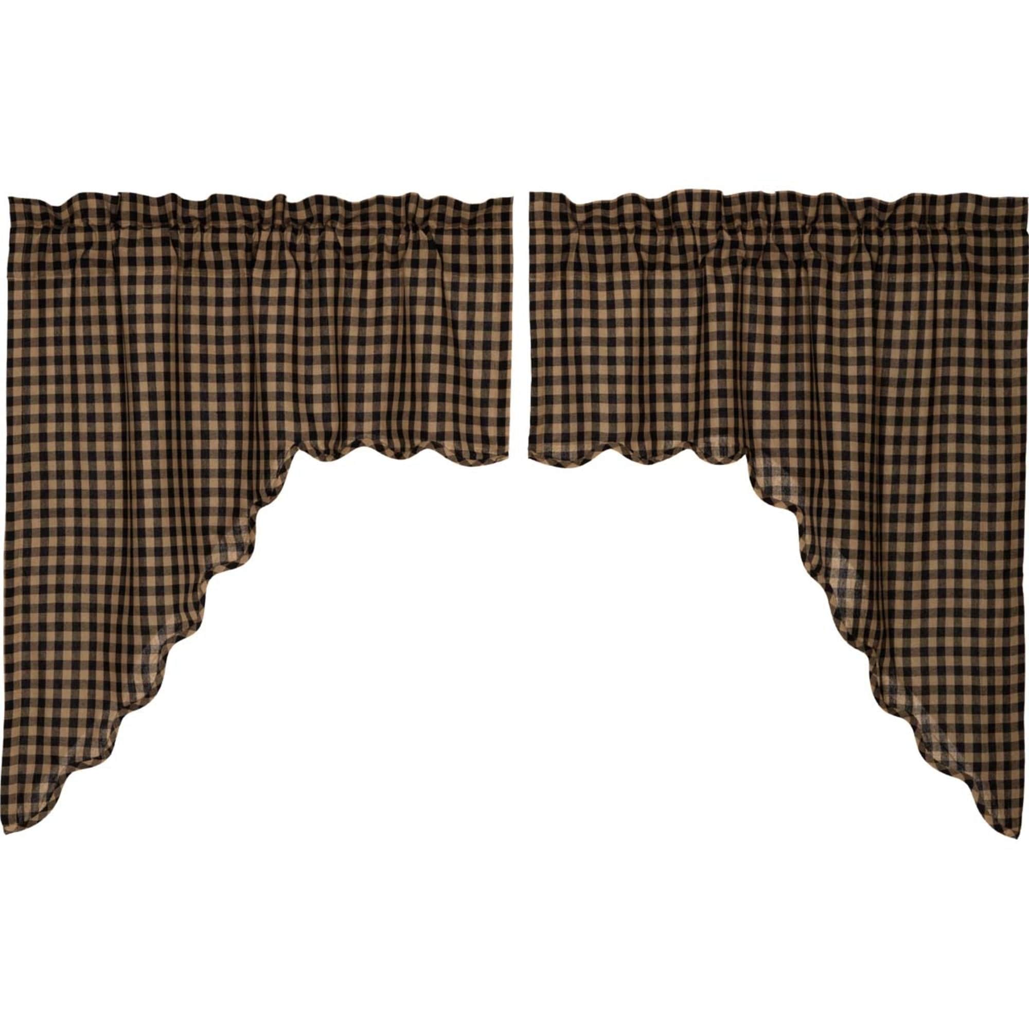VHC Primitive Prairie Panel Pair Burgundy Check Curtains Rod Pocket Red