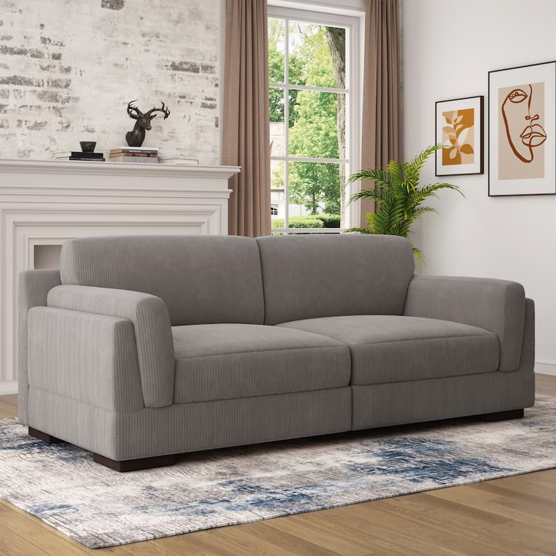 Modern 2 Seater Corduroy Arm Loveseat Sofa - Light Grey