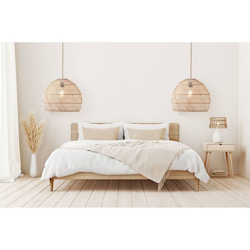 Santana Brown Rattan Pendant Light – Large Handwoven Ceiling Light Fixture for Living Room, Kitchen in Boho & Coastal Style