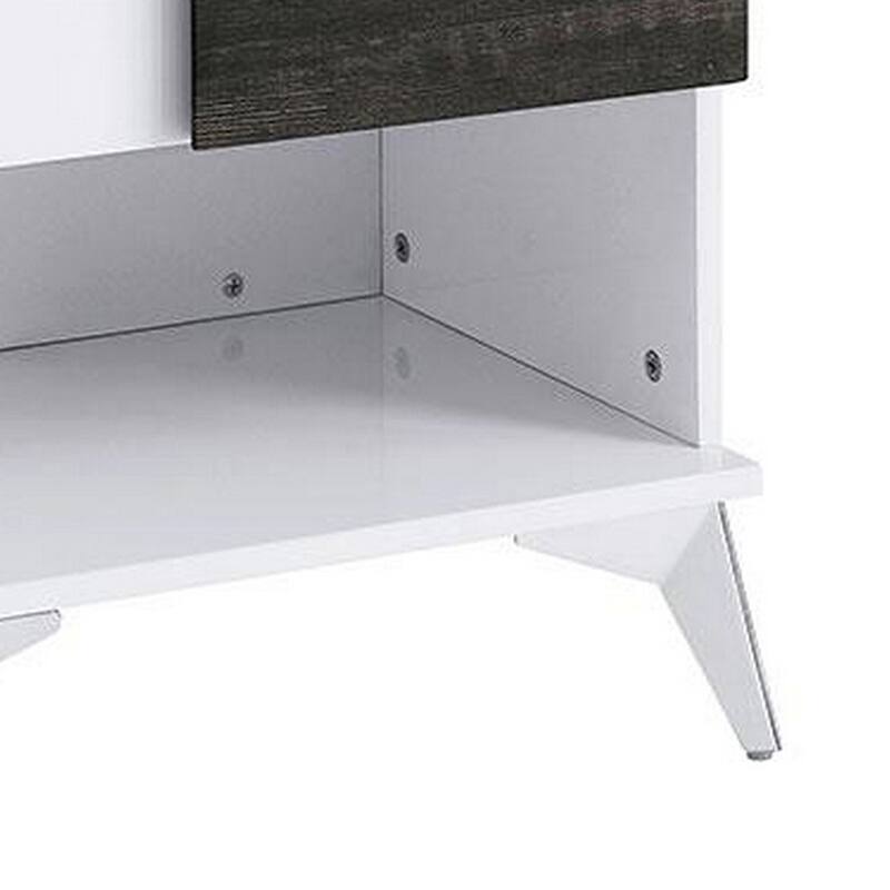 Two Tone End Table with Open Shelf, White and Brown