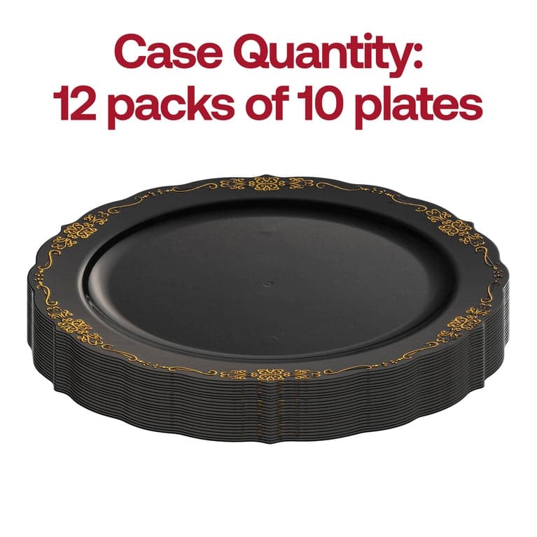 Vintage Rim Round Disposable Plastic Plate Packs - Party Supplies
