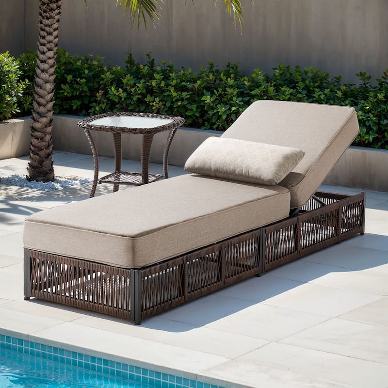 Gymojoy Outdoor Patio Chaise Lounge Chair, Luxury Recliner with 6-Position Backrest & 5-Inch Thick Cushions and Side Table