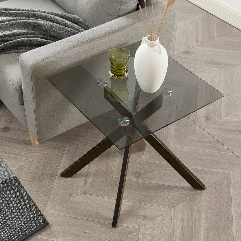 Side Table with Glass Top - Black