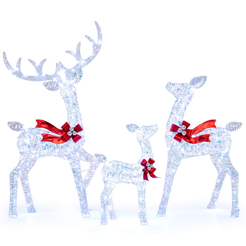Costway 3PCS Christmas Lighted Iridescent Reindeer Family Set with 215 - as pic shows - See Details