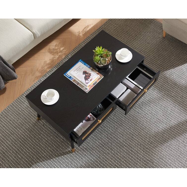 Single Wood Rectangle Coffee Table With 2 Drawers
