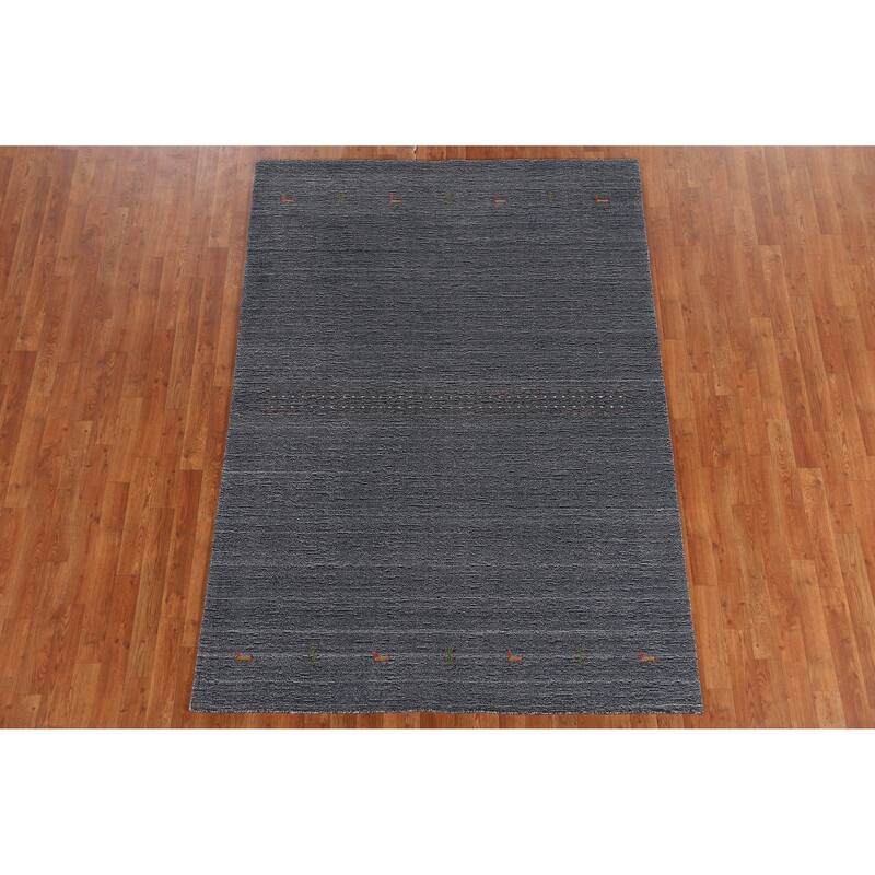 Hand Knotted Oriental 100% Wool Carpet Tribal Animal Pictorial Navy Blue & Blues Gabbeh Area Rug - 7' 7'' X 5' 3''